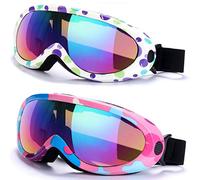 Noorlee, occhiali da sci, confezione da 2, per bambini, ragazzi e ragazze, antivento, con protezione UV 400 e lenti antiriflesso, Camo Rosa Multicolor/Camo Bianco Multicolor