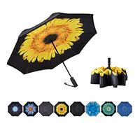 NOORNY Ombrello invertito Doppio Strato Automatico Pieghevole Riserva Ombrello Antivento Protezione UV per Pioggia Auto Viaggi Outdoor Uomini Donne Girasole