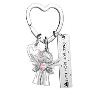 Noosverl Portachiavi con angelo custode con incisione e cuore, regalo per fidanzata/moglie/mamma/collega, portachiavi portafortuna per San Valentino, compleanno, Capodanno, festa della mamma