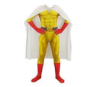 Noowye Anime Saitama Costume Cosplay Body Tuta Giallo Set completo con maschera cappotto Halloween Uniform Cloak Onesie Vestito per Carnevale Party Dress Up