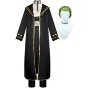 Noowye Heiter Cosplay Costume anime uniforme abito lungo abito abito nero mantello mantello Natale Halloween adulto costume con parrucca verde (XS - 3XL)