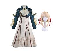 Noowye Violet Evergarden Cosplay Costume Anime Donna Vestito Uniforme con Puntelli Pizzo Ciondolo Pietra Verde Parrucca Halloween Cos per i fan