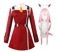 Noowye Zero Two Cosplay Costume Anime 02 Cappotto Rosso Vestito Unifrom Completo Set Halloween Costume Party Carnevale Dress Up Tuta con Parrucca per Donna