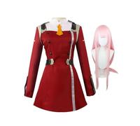 Noowye Zero Two Cosplay Costume Anime 02 Cappotto Rosso Vestito Unifrom Completo Set Halloween Costume Party Carnevale Dress Up Tuta con Parrucca per Donna