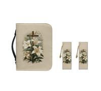 Nopersonality Custodia per il trasporto della Bibbia con croce floreale da donna, impermeabile, in pelle PU, segnalibro in vera pelle per topi di biblioteca, 2 pezzi