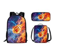 Nopersonality Set di 3 zaini per bambini isolati per il pranzo, casual, zaino da viaggio, impermeabile, semplice astuccio per matite, Fuoco Rugby
