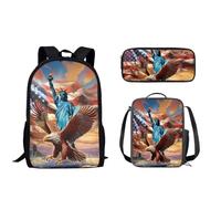 Nopersonality Set di 3 zaini per bambini, leggero, isolato, portapranzo, grande capacità, astuccio per la scuola, borsa da viaggio, Bandiera USA Aquila