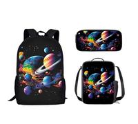 Nopersonality Set di 3 zaini per bambini per ragazza ragazzo casual zaino da viaggio per laptop piccolo contenitore per il pranzo astuccio portapenne per studenti, Spazio