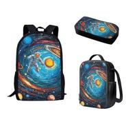 Nopersonality Set di 3 zaini per bambini per ragazza ragazzo casual zaino da viaggio per laptop piccolo contenitore per il pranzo astuccio portapenne per studenti, Astronauta