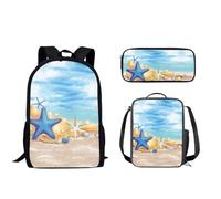 Nopersonality Set di 3 zaini per bambini per ragazza ragazzo casual zaino da viaggio per laptop piccolo contenitore per il pranzo astuccio portapenne per studenti, Stella marina