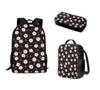 Nopersonality Zaino per bambini Set 3 pz Impermeabile Viaggio Escursionismo Zaino Casual Lunch Box Semplice Multifunzionale Matita Pouch, Cuore Margherita