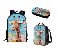 Nopersonality Zaino scolastico 3 in 1 classico zaino da viaggio di base borsa termica per il pranzo impermeabile astuccio da viaggio essenziale per adolescenti ragazze ragazzi, Giraffa