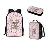 Nopersonality Zaino scolastico 3 in 1 classico zaino da viaggio di base borsa termica per il pranzo impermeabile astuccio da viaggio essenziale per adolescenti ragazze ragazzi, Koala Gelato