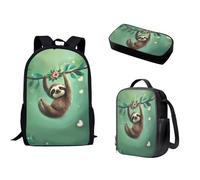 Nopersonality Zaino scolastico 3 in 1 classico zaino da viaggio di base borsa termica per il pranzo impermeabile astuccio da viaggio essenziale per adolescenti ragazze ragazzi, Bradipo sospeso