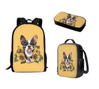 Nopersonality Zaino scolastico 3 in 1 classico zaino da viaggio di base borsa termica per il pranzo impermeabile astuccio da viaggio essenziale per adolescenti ragazze ragazzi, Cane Girasole