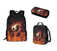 Nopersonality Zaino scolastico per adolescenti, ragazze e ragazzi, resistente, borsa per libri di scuola superiore, isolata, grande capacità, astuccio portatile, 3 pezzi, Campionato del fuoco