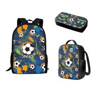 Nopersonality Zaino scolastico per adolescenti, ragazze e ragazzi, resistente, borsa per libri di scuola superiore, isolata, grande capacità, astuccio portatile, 3 pezzi, Calcio