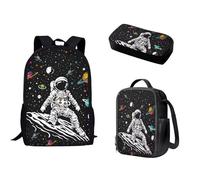 Nopersonality Zaino scolastico per adolescenti, ragazze e ragazzi, resistente, borsa per libri di scuola superiore, isolata, grande capacità, astuccio portatile, 3 pezzi, Astronauta