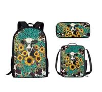 Nopersonality Zaino scolastico per adolescenti, ragazze e ragazzi, resistente, borsa per libri di scuola superiore, isolata, grande capacità, astuccio portatile, 3 pezzi, Mucca leopardo