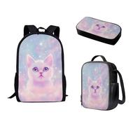 Nopersonality Zaino scolastico per adolescenti, ragazze e ragazzi, resistente, borsa per libri di scuola superiore, isolata, grande capacità, astuccio portatile, 3 pezzi, Gatto bianco.