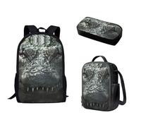 Nopersonality Zaino scolastico per adolescenti, ragazze e ragazzi, resistente, borsa per libri di scuola superiore, isolata, grande capacità, astuccio portatile, 3 pezzi, Coccodrillo