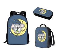 Nopersonality Zaino scolastico per adolescenti, ragazze e ragazzi, resistente, borsa per libri di scuola superiore, isolata, grande capacità, astuccio portatile, 3 pezzi, Luna Koala