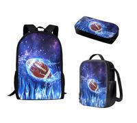 Nopersonality Zaino scolastico per ragazza ragazzo classico zaino base isolato borsa pranzo multifunzionale astuccio portapenne 3 pezzi, Rugby.