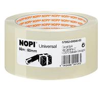NOPI Nastro Adesivo per Pacchi, Per imballaggi e sigillature, Resistente all'invecchiamento e allo strappo, Extra forte e privo di solventi, Colore: Transparente, 66 m x 50 mm
