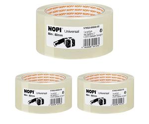 Nopi Nastro Adesivo per Pacchi, per Imballaggi e Sigillature, Resistente all'Invecchiamento e allo Strappo, Forte e Privo di Solventi, Transparente, 66 m x 50 mm, Pacco da 3