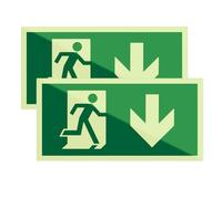 NOPKESV 2 Pezzi Uscita di Emergenza Cartello Luminescente Autoadesivo in PVC Resistente per Esterno e Interno Segnaletica Stradale Conforme agli standard ISO DIN 7010 / DIN 67510