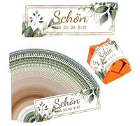 NOPKESV 60 Adesivi Scritta 'Grazie per esserci', per Bomboniere di Matrimonio, Segnaposto, Battesimo, Cresima, Compleanno, Bigliettini Carta Verde Foglie Oro, Decorazione Festa (5x1,8 cm) (Verde)
