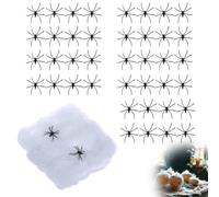 NOPKESV Ragnatela di Halloween, 200 g Ragnatela Elastica e 40 Ragni Artificiali, Ragnatele e Ragni Finti per Addobbi Halloween, Perfetta per Interni ed Esterni, Decorazioni Casa e Feste di Halloween
