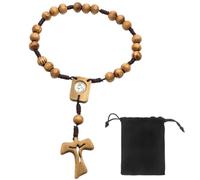 NOPKESV Rosario di San Benedetto in legno d'ulivo, rosario cattolico con medaglia, rosario legno uomo, collana, fatto a mano da Gerusalemme