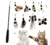 NOPVUFA 9 Pezzi Giocattoli per Gatti con Piume Interattivi 1 Canna da Pesca Ritrattile e 8 Ricariche di Piume di Insetto con Campanelle Alta qualità per Interni Gatti e Gatinhos