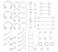 NOPVUFA Piercing Trasparente Retainer 48 Pezzi, Set di Piercing Invisibili in Plastica per Naso, Setto, Lingua, Ombelico, Labbro, Orecchio, Cartilagine, Capezzolo, Salvaforo per Lavoro e Sport