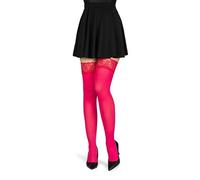 NOQ Calze autoportanti da donna in microfibra opaca con pizzo sensuale e femminile su silicone, resistenti e opache, sensazione di seconda pelle e gambe otticamente snellenti Ester, Fuchsia 3XL
