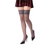 NOQ - Calze autoreggenti eleganti da donna, 15 DEN, stile trasparente, intimo da donna con pizzo, zona invisibile del dito, seconda pelle Nicole, grafite, M