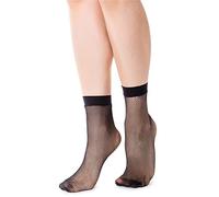 NOQ Calze da donna sopra la caviglia stile pesce maglia nero beige rete con top comfort taglia unica gonna stile sera girocollo Jessica, schwarz, Taglia unica