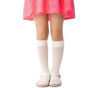 NOQ Calzini da Bambina a Righe Calzini Calzini Flessibili Caldi Morbidi 100 DEN per Bambini Casual Uniforme Scolastica Carina Vestito Sopra il Polpaccio Un Paio Molly, Cream 14/16 cm