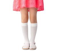 NOQ Calzini da Bambina a Righe Calzini Calzini Flessibili Caldi Morbidi 100 DEN per Bambini Casual Uniforme Scolastica Carina Vestito Sopra il Polpaccio Un Paio Molly, Bianco 18/22 cm
