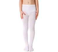 NOQ Collant da bambina con effetto 3D, tinta unita, danza, ginnastica, fantasia, Little Princess, Dominica Bianco, 104 cm-110 cm