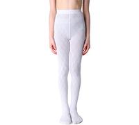 NOQ Collant da bambina con effetto 3D, tinta unita, danza, ginnastica, fantasia, Little Princess, Geo Bianco, 140 cm-146 cm