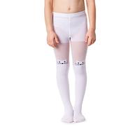 NOQ Collant da bambina con effetto 3D, tinta unita, danza, ginnastica, fantasia, Little Princess, Meow Bianco, 104 cm-110 cm