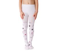NOQ Collant sottili per bambini con bella stampa ragazza fantasia 40 DEN scuola cerimonia di danza casual, Crazy Cat Bianco, 116 cm-122 cm