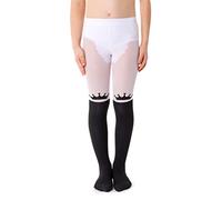 NOQ Collant stampati fantasia per ragazze con piedi 40 den Calzini sopra il ginocchio con stampa animalier della scuola di danza Imitazione, Crown Bianco 7-8 anni (122-128)
