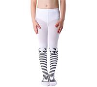 NOQ Collant stampati fantasia per ragazze con piedi 40 den Calzini sopra il ginocchio con stampa animalier della scuola di danza Imitazione, Panda Bianco 7-8 anni (122-128)