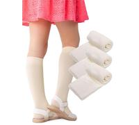NOQ Confezione Da 3 Paia Di Calzini Lunghi Fino Al Ginocchio A Coste Per Bambine 100 Den: Misto Viscosa Morbido Caldo Ed Elastico Colori Alla Moda Per Il Comfort Quotidiano - Ecru 14/16