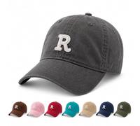NoraGlaze Berretto da baseball grigio nero per donne e uomini, cappello regolabile con lettera R ricamata, traspirante, leggero, strutturato con fibbia in metallo, per viaggi, sport all'aria aperta e