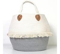 NORBE| Cesto Cotone Intrecciato | Cesta Portabiancheria | Portaoggetti con frange | Grande Contenitore Asciugamani Lenzuola Coperta | Tessuto Naturale | Cesto Bagno organizzatore con manico Pieghevole
