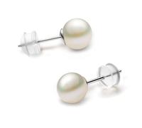NORBU AAA S925, orecchini rotondi con perle d'acqua dolce da donna, regalo elegante e senza tempo per sua mamma, moglie, festa della mamma, anniversario di matrimonio/Natale, 6mm, Argento sterling
